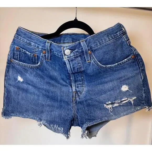 Levi's Women's Distressed Denim Shorts - Size 28 - Picture 1 of 4